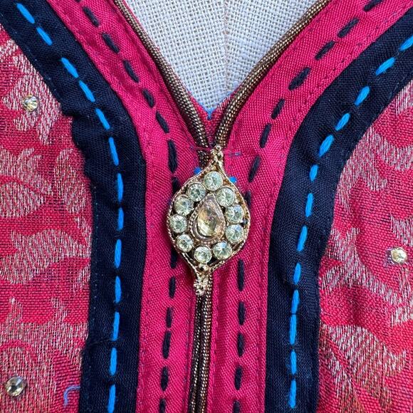Indian Turquoise Georgette Rhinestone Vintage Dress Women's size XL - Picture 13 of 13